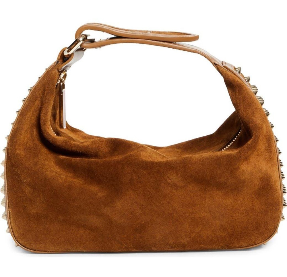 Christian Louboutin Funky Rhea Brown Empire Spike Dopp Leather Top Handle Pouch